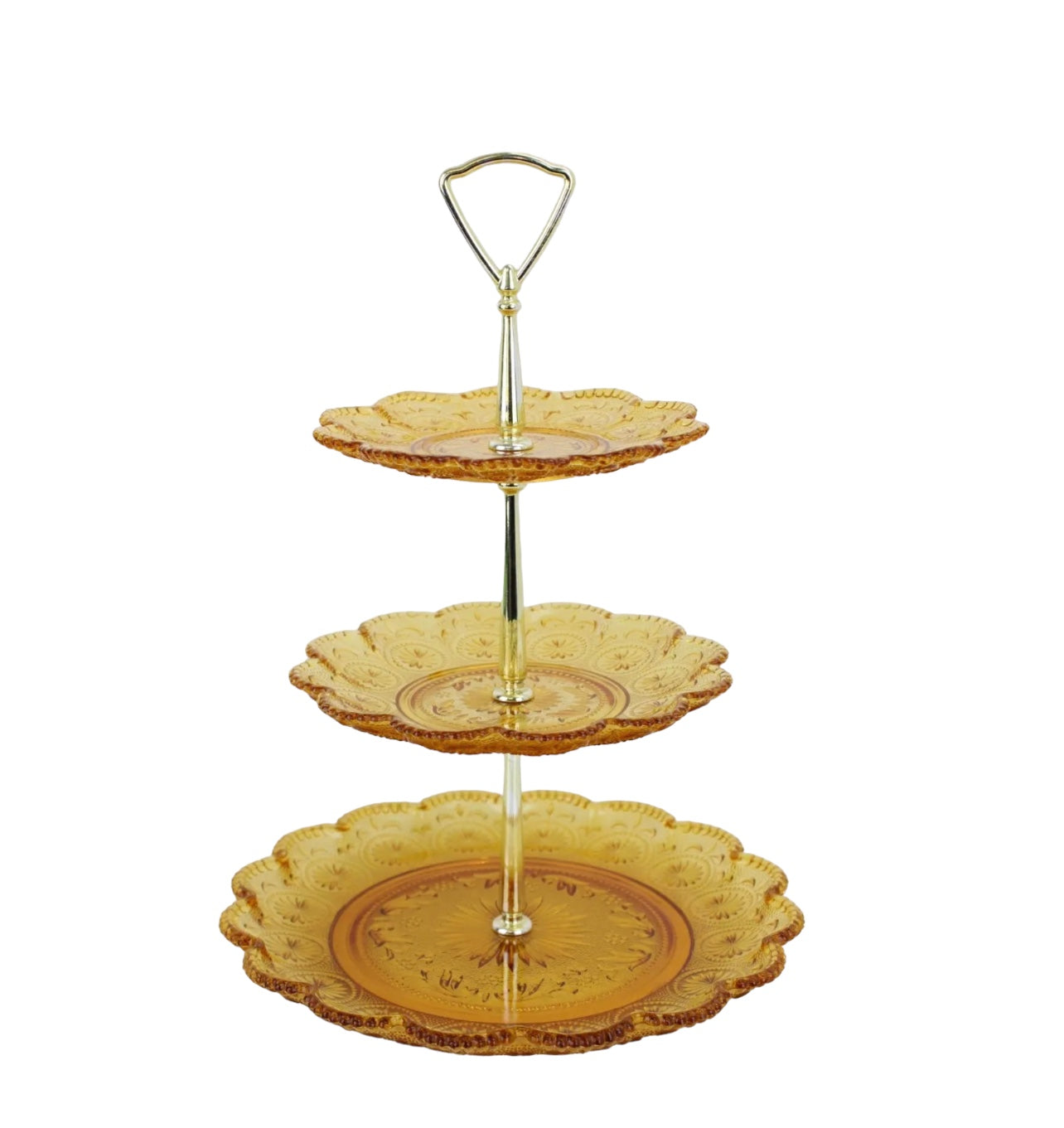 Amber Glass 3-Tier Tid Bits Cake Stand Rockhampton Vintage Hire