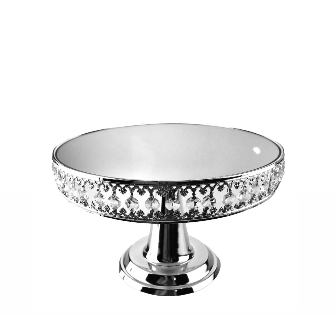 Round Pedestal Mirror Top Cake Stand - Silver Rockhampton Vintage Hire