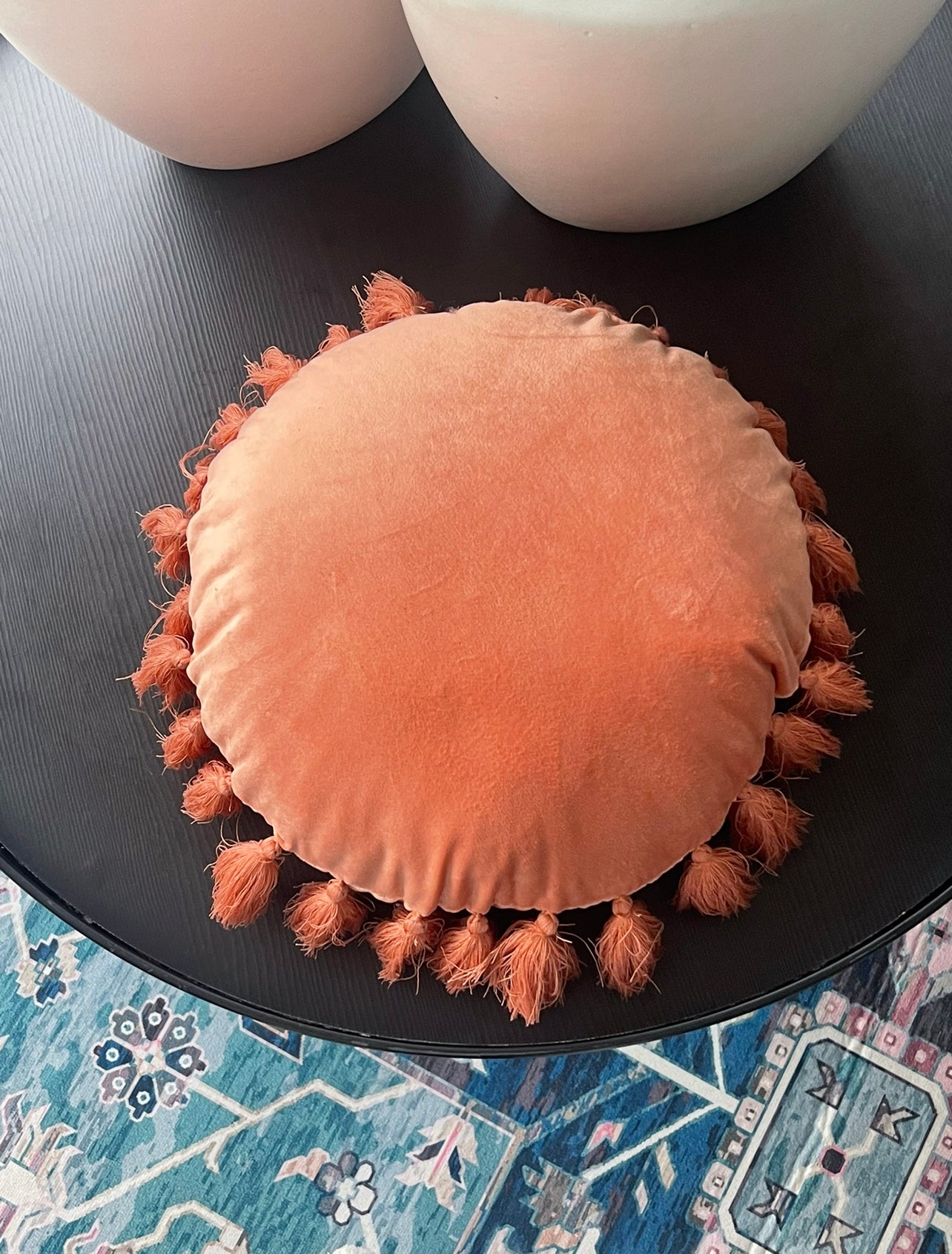 rust velvet round cushion Rockhampton Vintage Hire