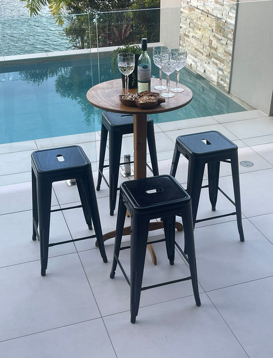 Timber Dry Bars + Stools - x4 Sets Available Rockhampton Vintage Hire