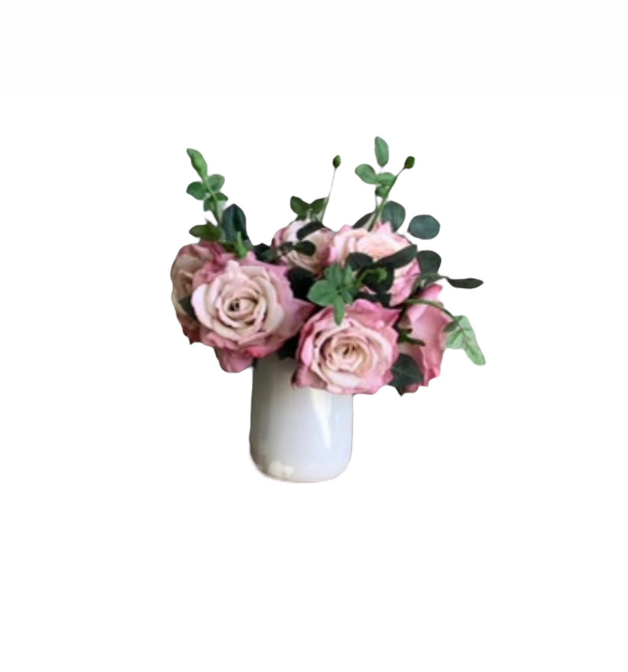 White Vases With Pink Roses Rockhampton Vintage Hire