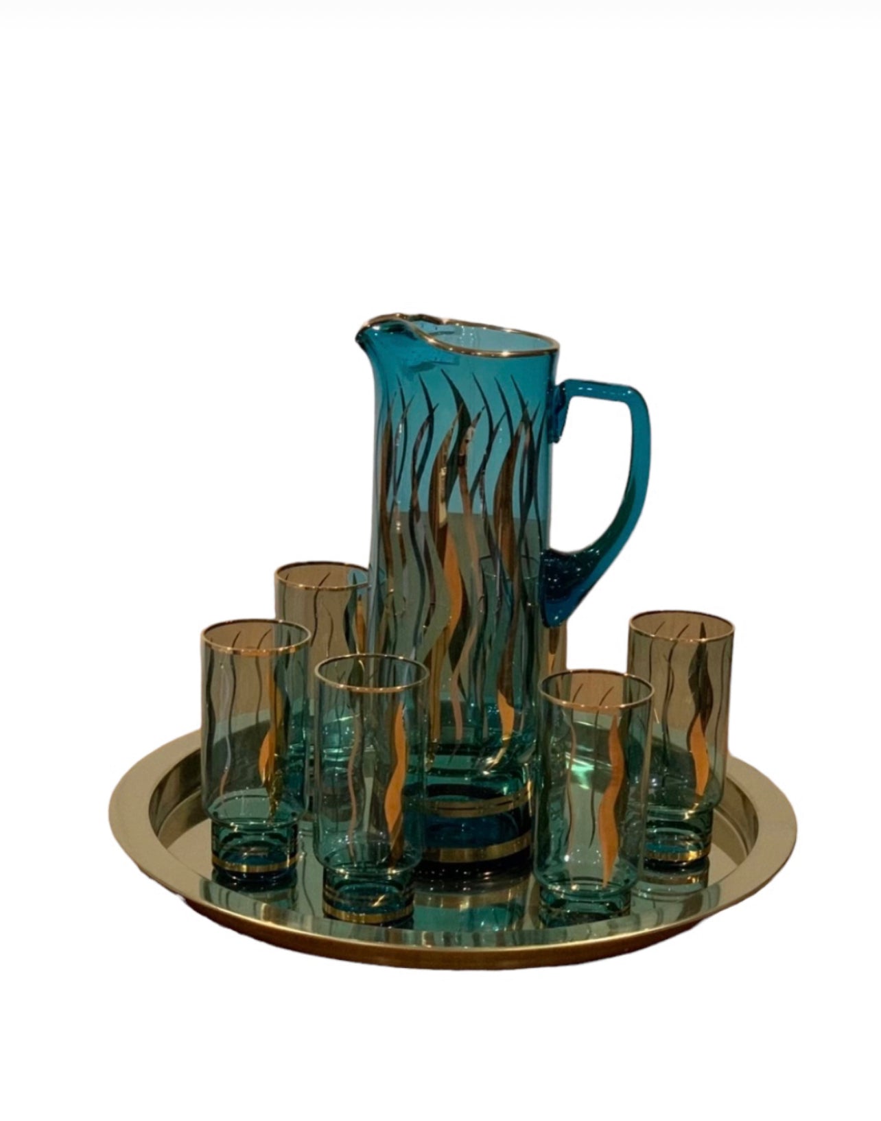 Vintage Bohemian Aqua Marina Water Set 6-pieces