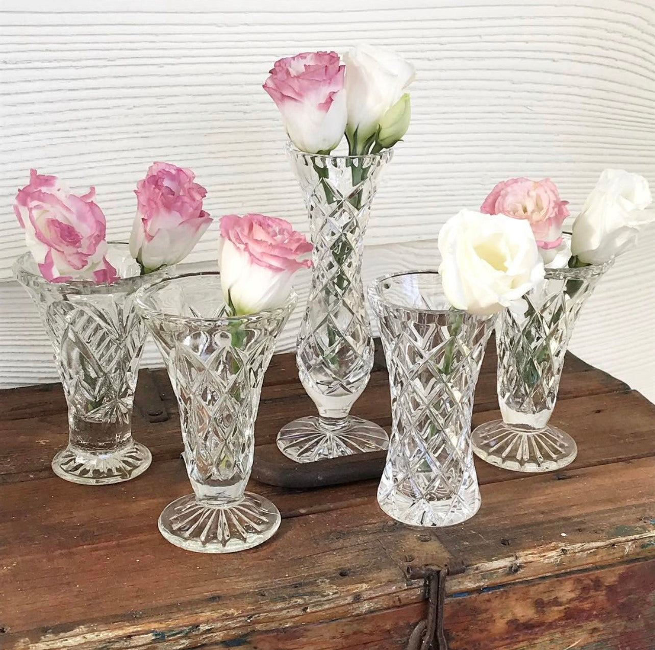 Vintage Glass & Crystal Vases - Mixed Sizes Rockhampton Vintage Hire Weddings Rockhampton