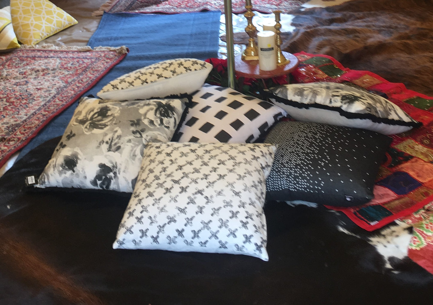 Standard Square Cushions - Black & White Crosses Rockhampton Vintage Hire