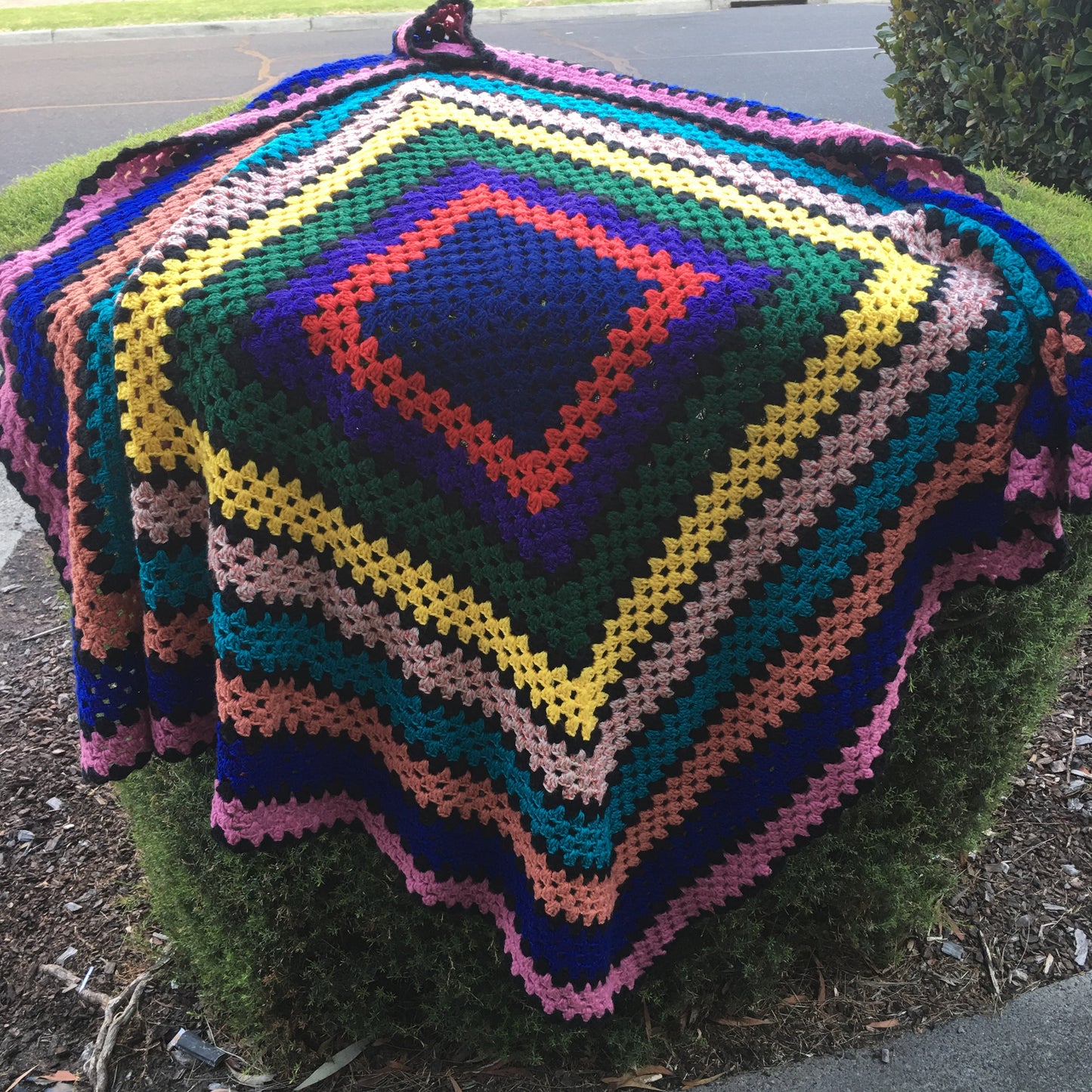 Vintage Throw Rug - Crochet Large Squares