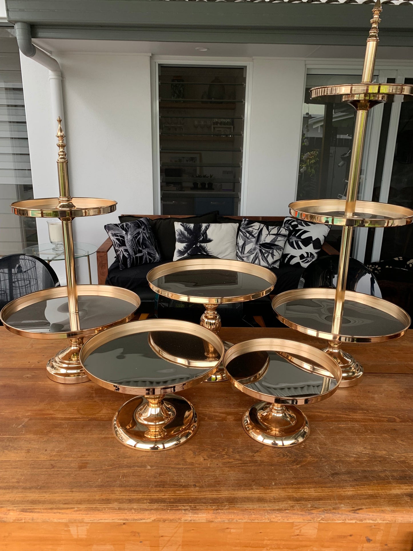 RVH Cake Stand 3-Tiered Cake Stand Gold Luxe Rockhampton Vintage Hire 