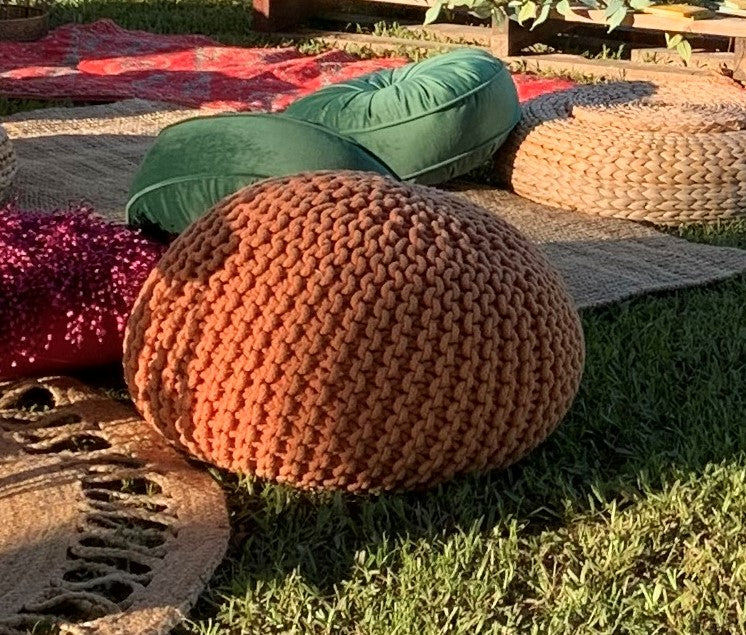 Ottoman - Chunky Knit Rust  Rockhampton Vintage Hire