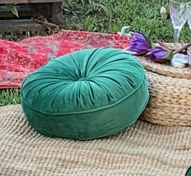 Round Floor Cushions Green Velvet x 2 Available rockhampton vintage hire