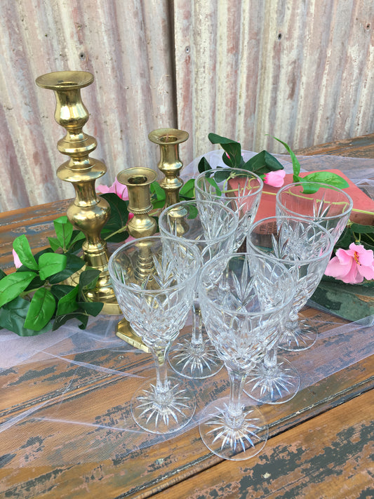 Vintage Crystal Glasses Detailed Base x 6 Bundle