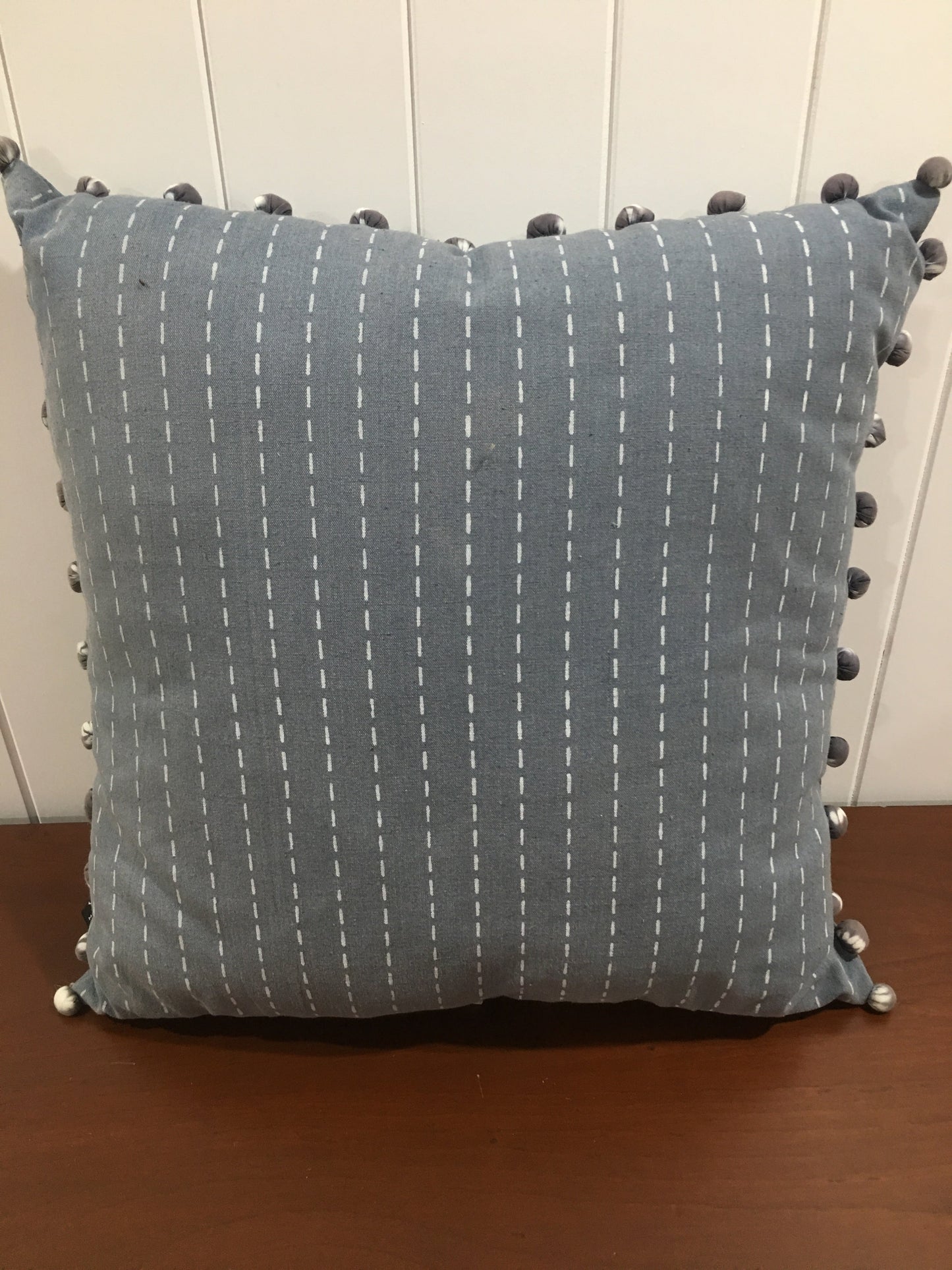 Standard Square Cushions - Grey & White Pom Poms Rockhampton Vintage Hire