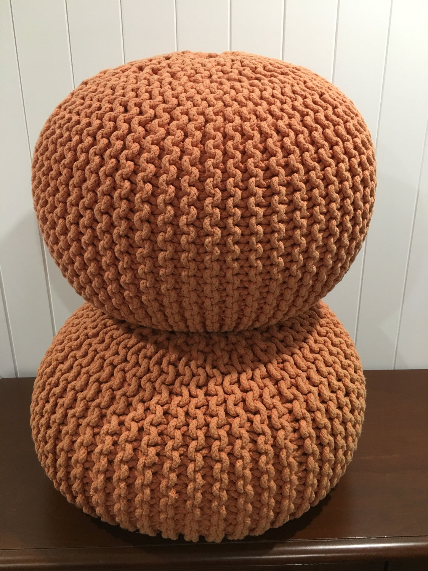 Ottoman - Chunky Knit Rust Rockhampton Vintage Hire