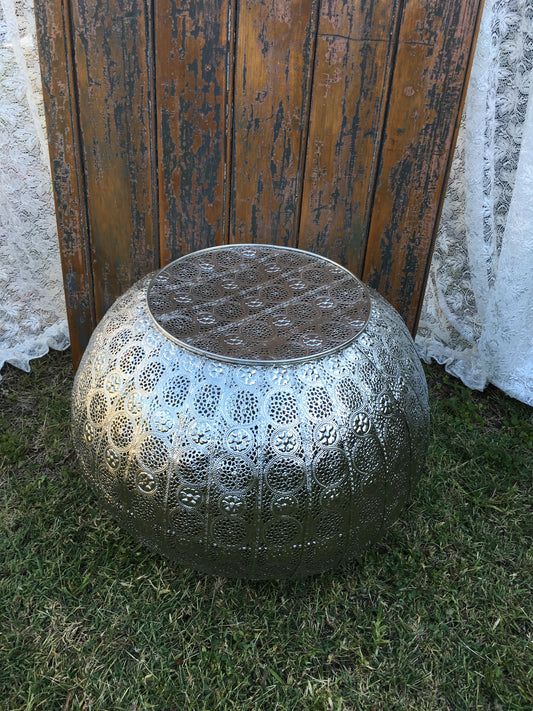 Table - Silver Pressed Metal Low Rise x 2 Rockhampton Vintage Hire