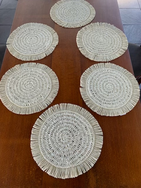 Placemats - Round Fringe Bleach