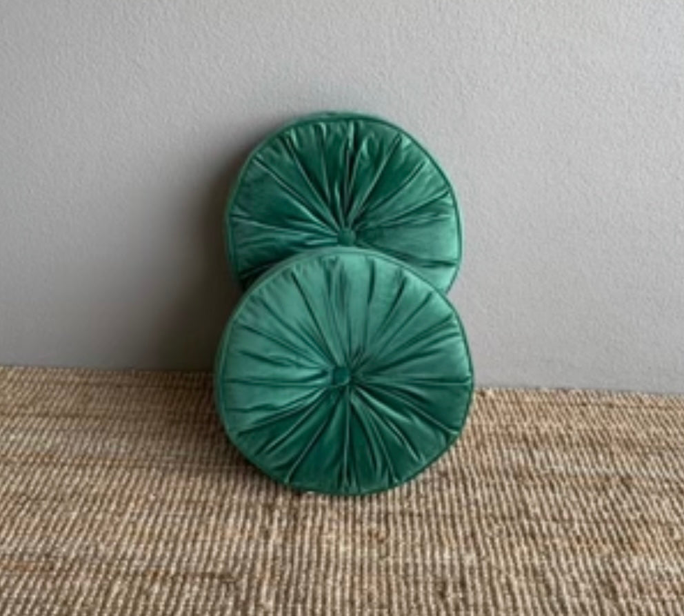 Round Floor Cushions - Green Velvet Rockhampton Vintage Hire