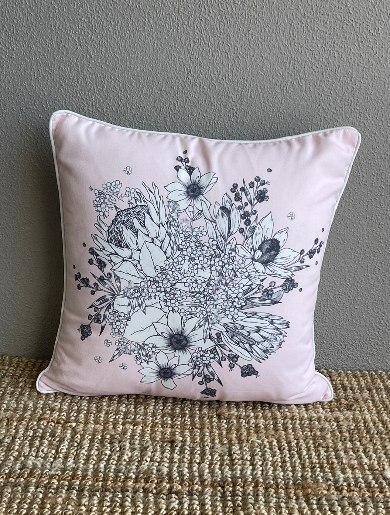 Standard Square Cushions - Pink Flower Print Rockhampton Vintage Hire