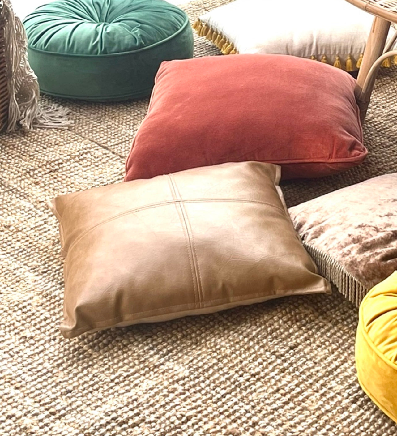 Standard Square Cushion - Tan Leather  Rockhampton Vintage Hire