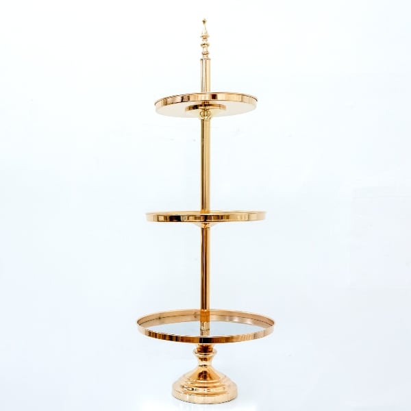 RVH Cake Stand 3-Tiered Cake Stand Gold Luxe Rockhampton Vintage Hire Weddings Rockhampton